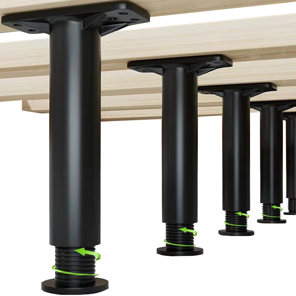 Zoster 4PC Bed Frame Support Legs Adjustable Black, Heavy Duty Furniture Slat Re