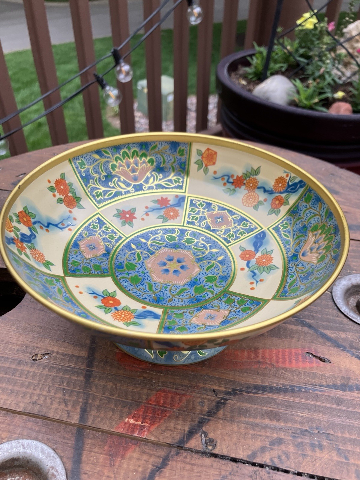 Baret Ware Canton Compote Metal Pedestal Bowl England No.136 Chinoiserie 7.5” gallery