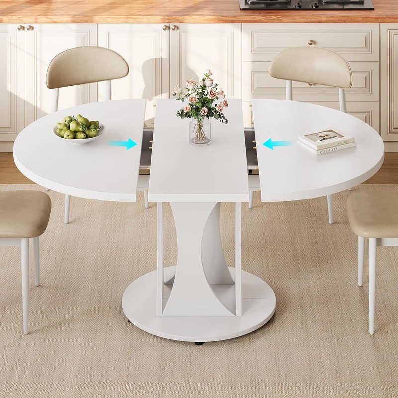 59" Extendable Round Dining Table 6-8 Kitchen Table W/ Sturdy Double Arc Base gallery