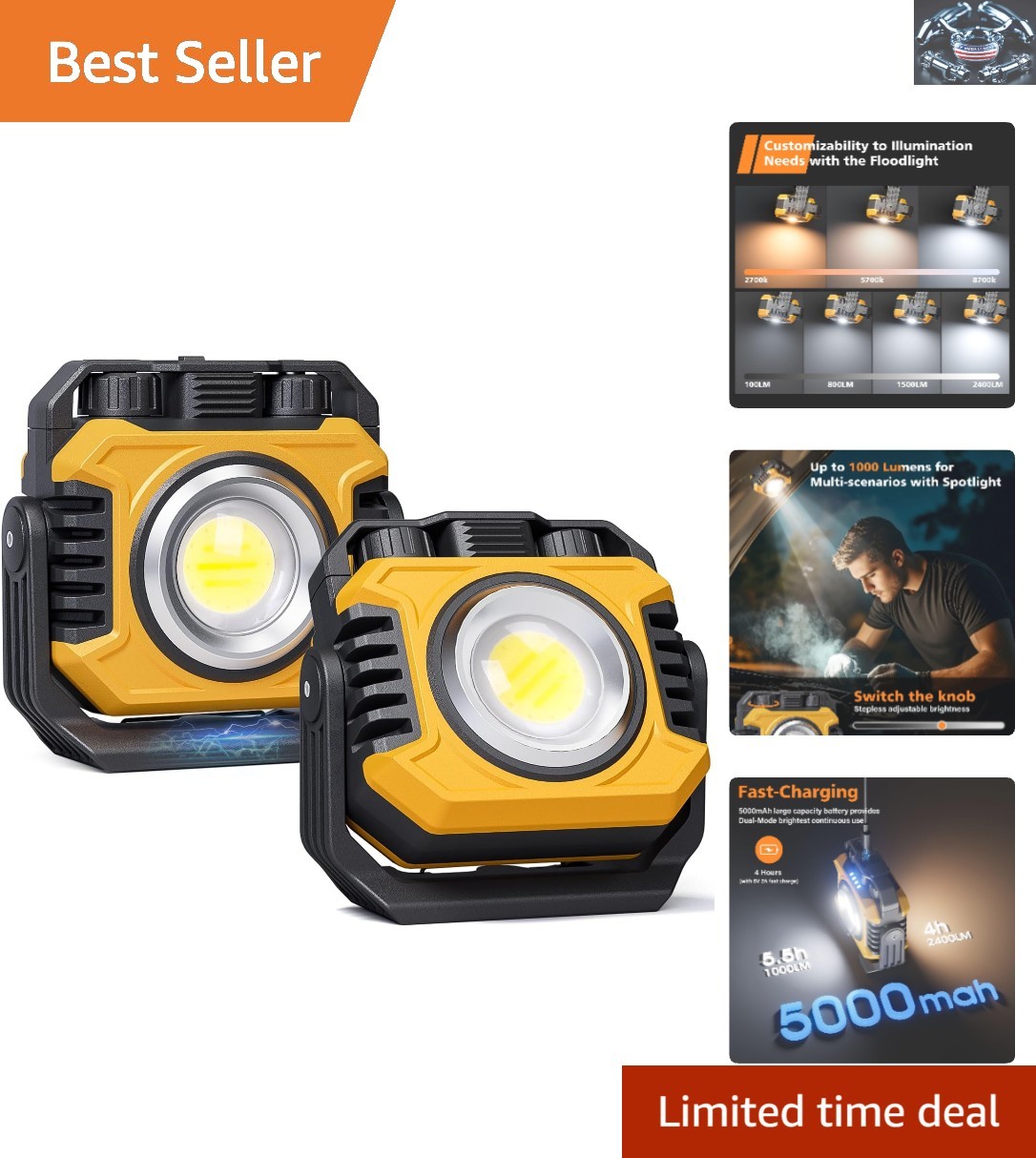 Rechargeable LED Work Light Set - 28 Hours Brilliant 2700-8000K Adjustable Light gallery