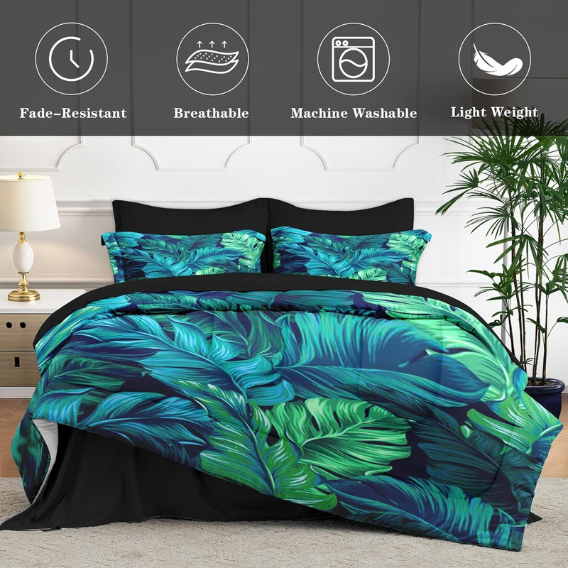 Tropical Palm Leaf King Size Comforter Set with Sheets & Pillowcases, 7 Pcs gallery