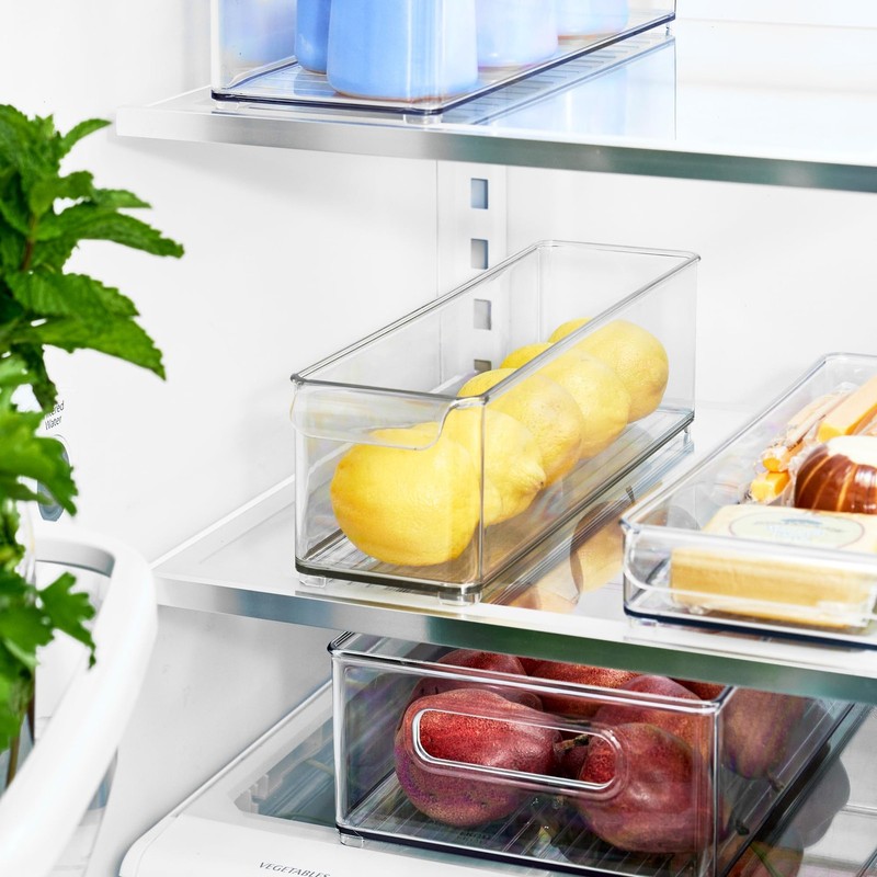 iDesign Stackable Fridge Storage Bin with Handle - 14.5" x 4" x 4", Clear gallery