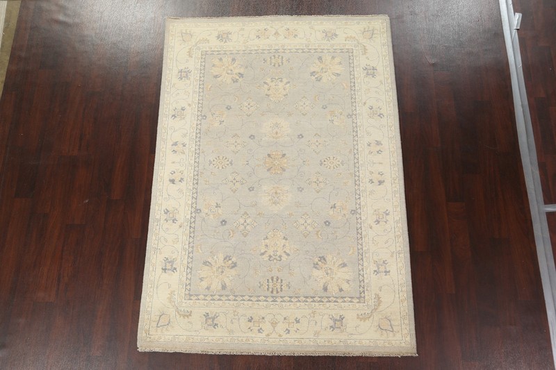 Handmade Muted Gray Wool Carpet Vegetable Dye Peshawar Chobi Area Rug 6x8 Ft gallery