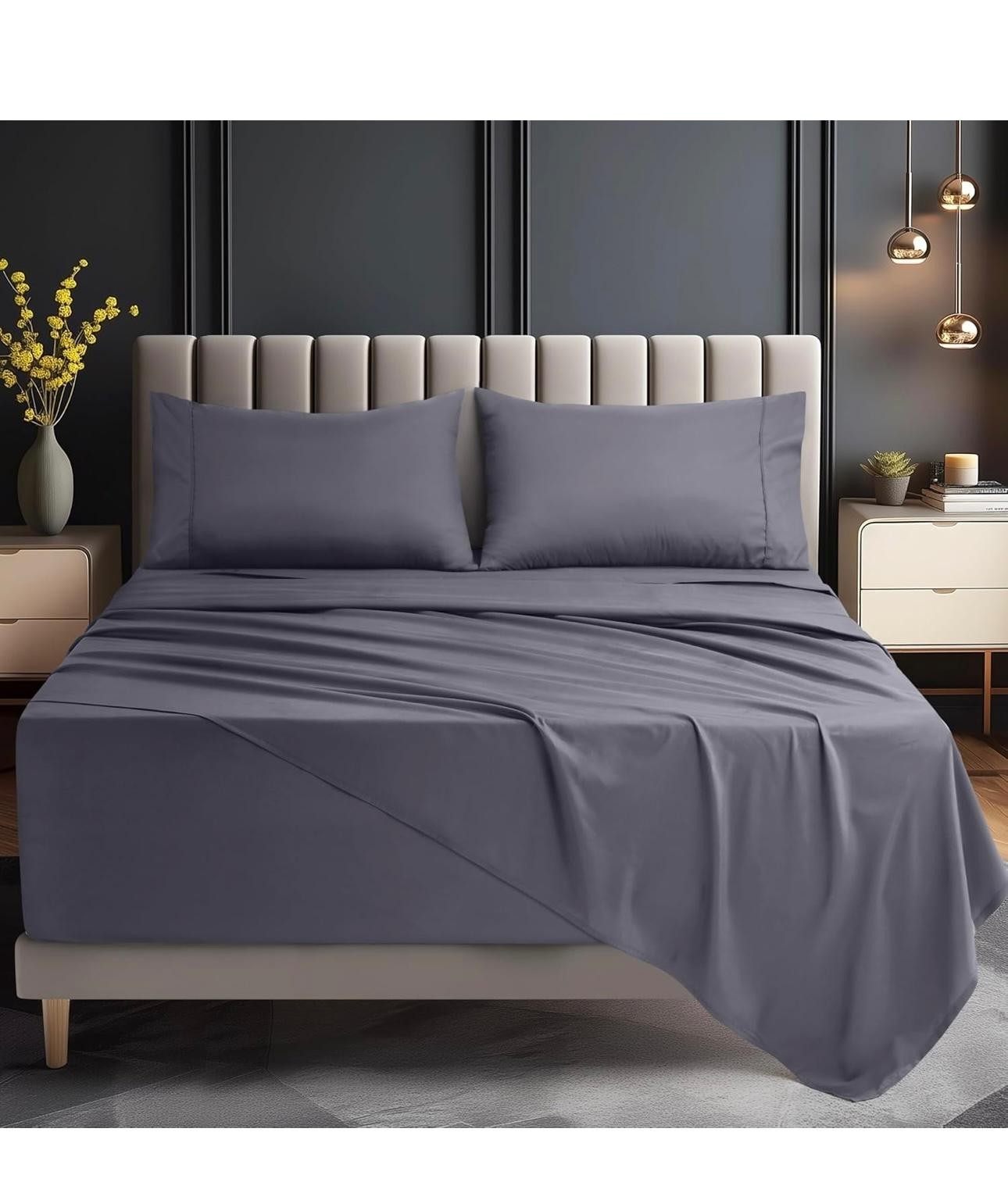 Utopia Bedding Quenn sheet set- jersey Sheets 4 piece - cotton (Dark GREY) gallery