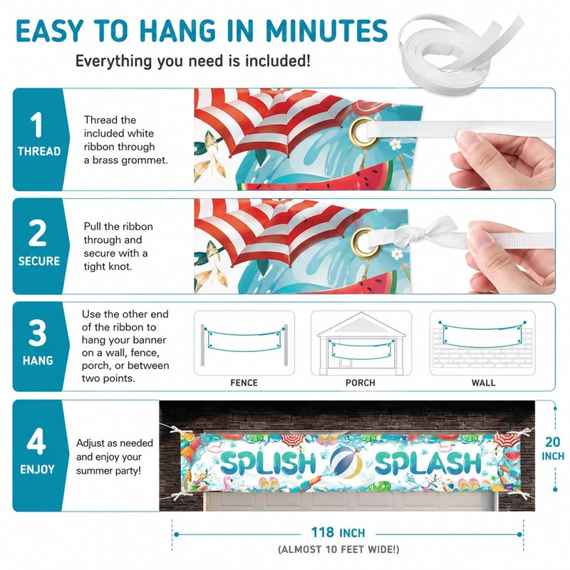 Splish Splash Pool Party Decorations Banner, 118 x 20 Inch Summer Pool Party ... gallery