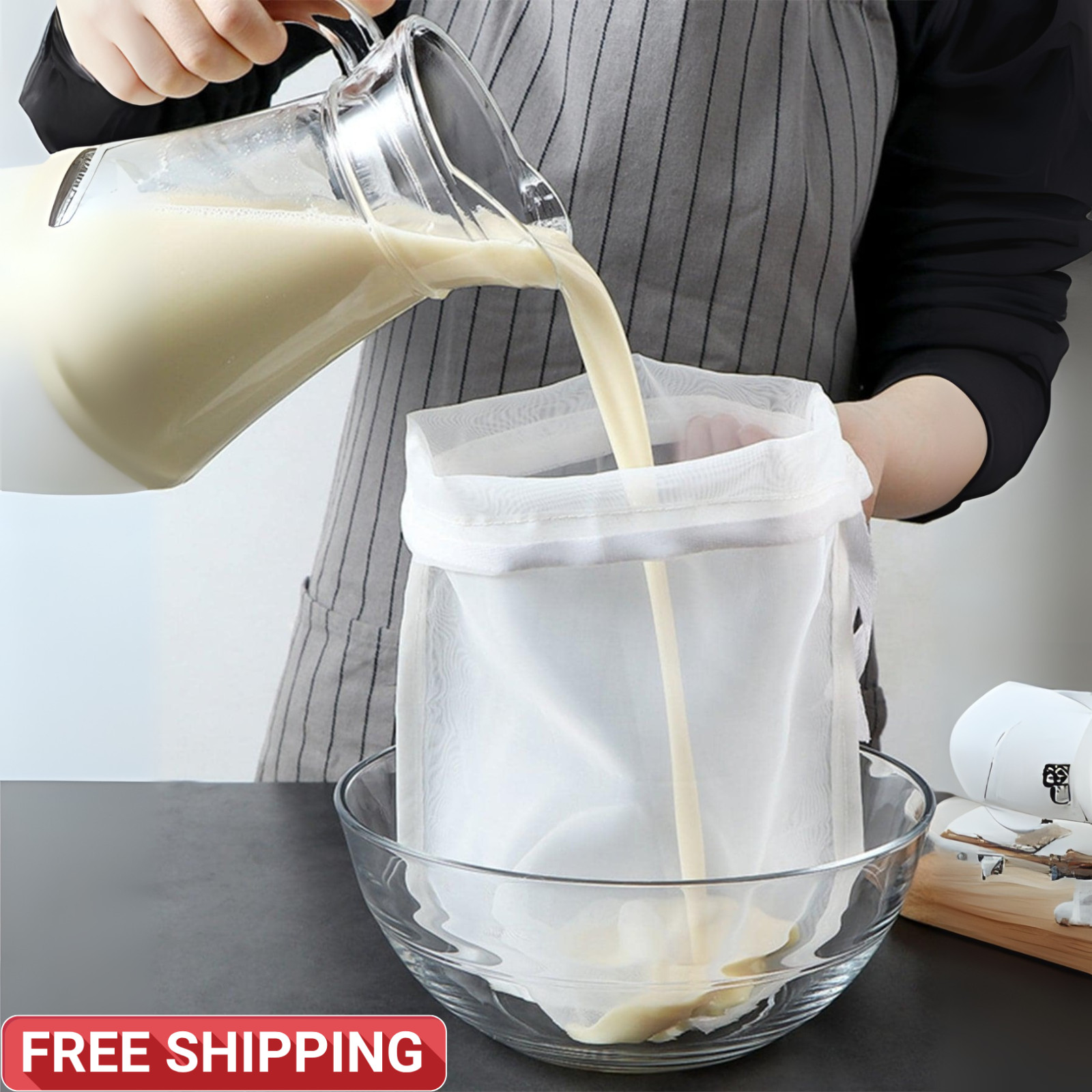 Fine Mesh Fabric Strainer Filter Bag Nut Milk Reusable Bag Cheese Cloth Kitchen gallery