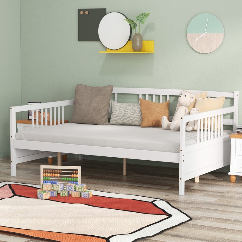 Full Size Daybed Frame Solid Wood Sofa Bed for Living Room Bedroom White gallery