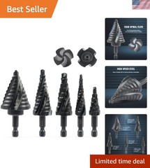 Step Drill Bit Set 5PCS Titanium Coated HSS Metal Plastic Wood Flute Bits