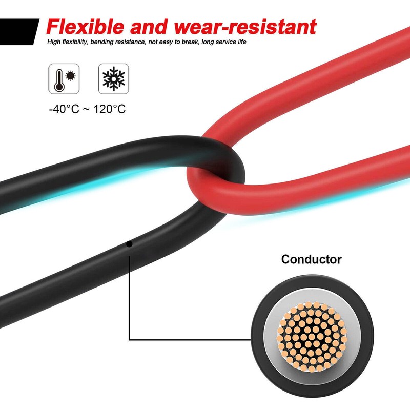 1 Pair Black+Red Solar Panel Extension Cable Wire Solar Connectors 10 AWG Gauge gallery