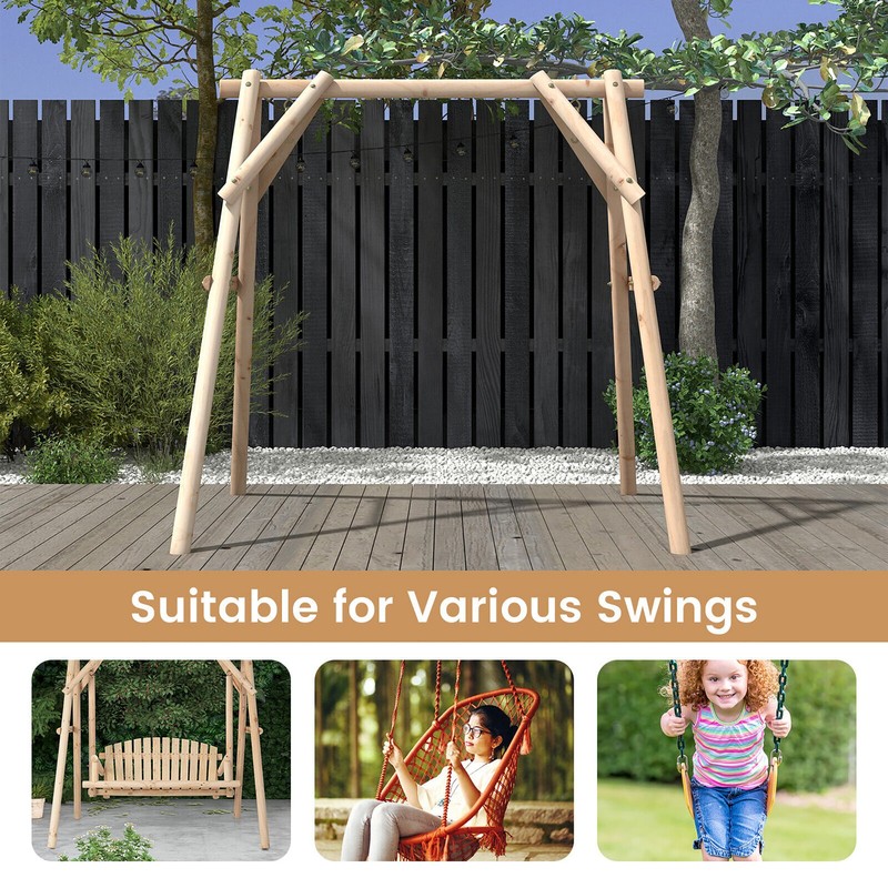 Wooden Swing Frame 67" Solid Wood Heavy Duty A-Frame Stand with Bars Porch Lawn gallery