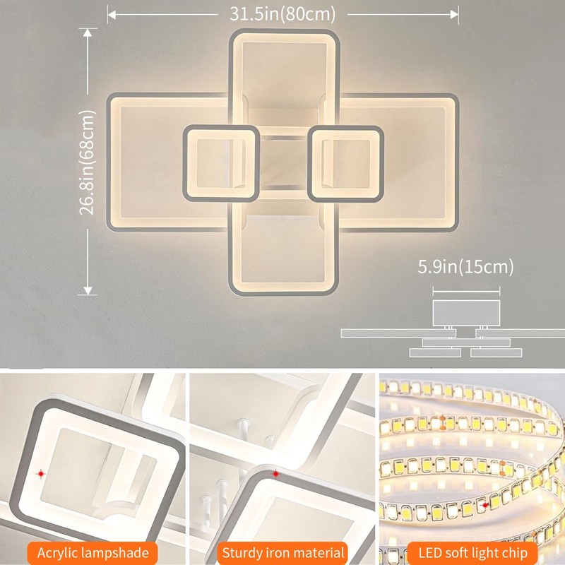 6-Ring Dimmable LED Ceiling Lamp – White Flush Mount Light with Remote Control gallery