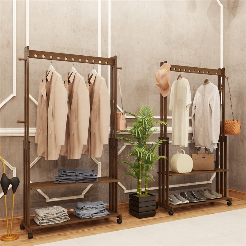 Movable Freestanding Clothes Rack with Shelves Boutique Clothing Garment Rack gallery