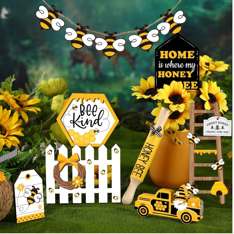 20 Pcs Spring Tiered Tray Decor Set Honey Bee As the Pictures Shown gallery