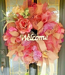Large Spring Summer Burlap Deco Mesh Wreath Pink Rose Farmhouse Front Door Decor