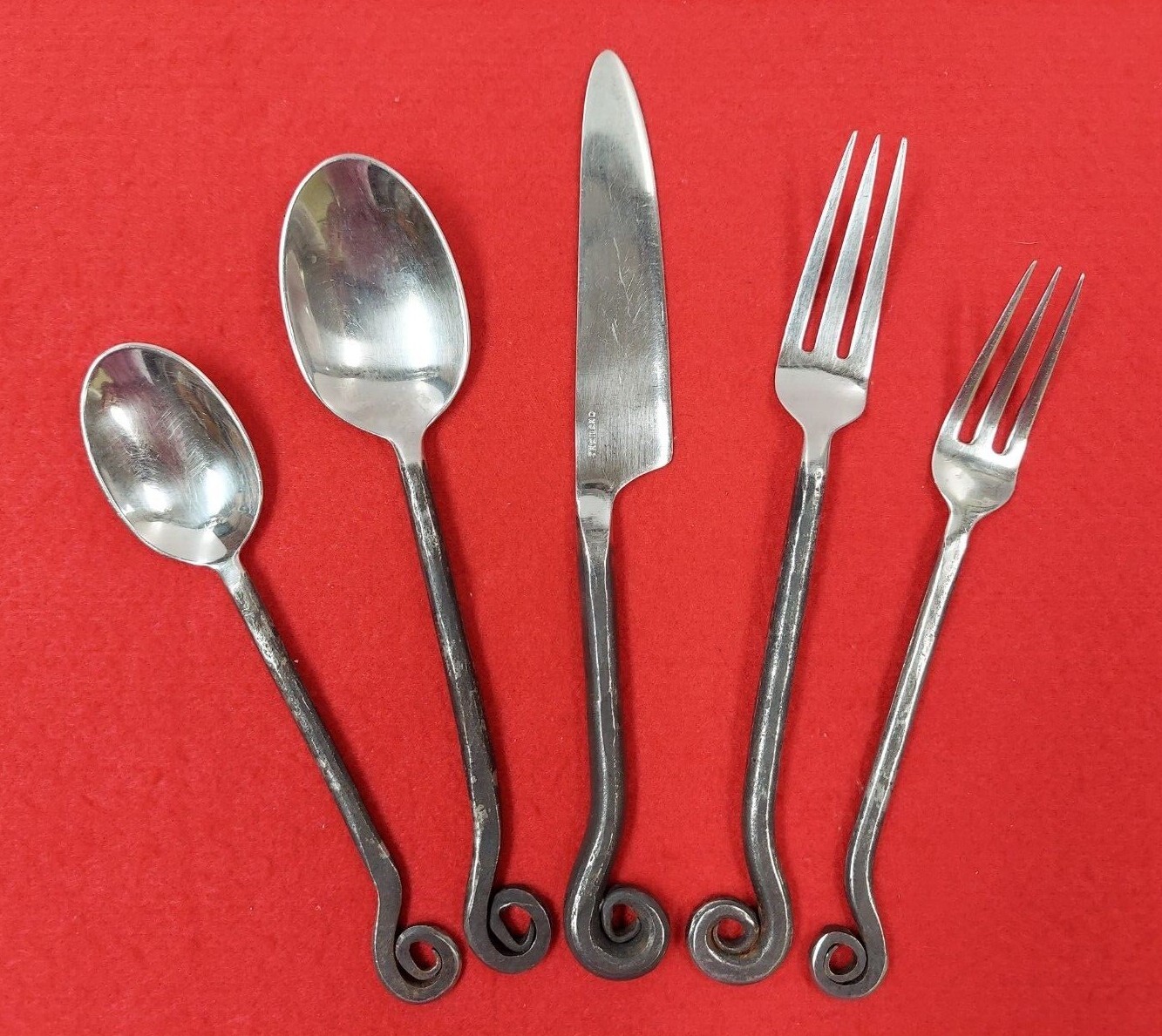 Discontinued Pottery Barn FIDDLEHEAD Stainless Hammered Oxidized Flatware CHOICE gallery