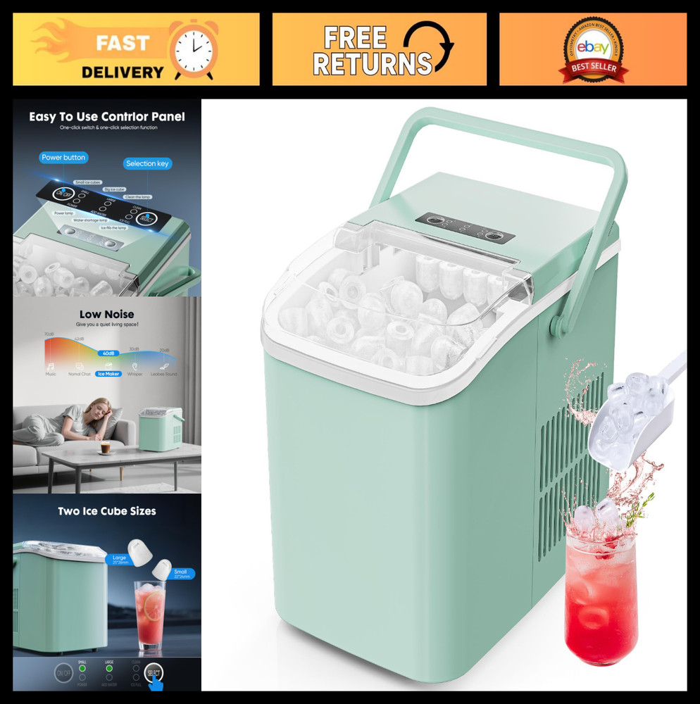 Portable Ice Maker Machine - 9 Cubes in 6 Mins, 26.5lbs/24Hrs, Scoop & Basket, G
