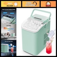 Portable Ice Maker Machine – 9 Cubes in 6 Mins, 26.5lbs/24Hrs, Scoop & Basket, G