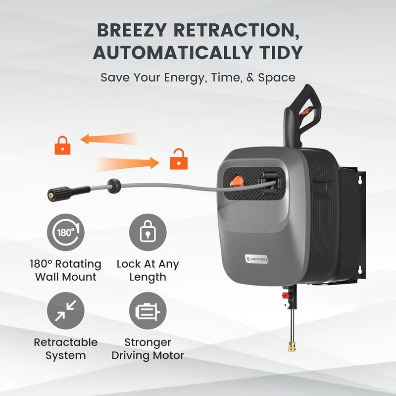 Giraffe Tools Electric Pressure Power Washer, 65FT Ultra-Soft Hose, Max 2500 PSI gallery