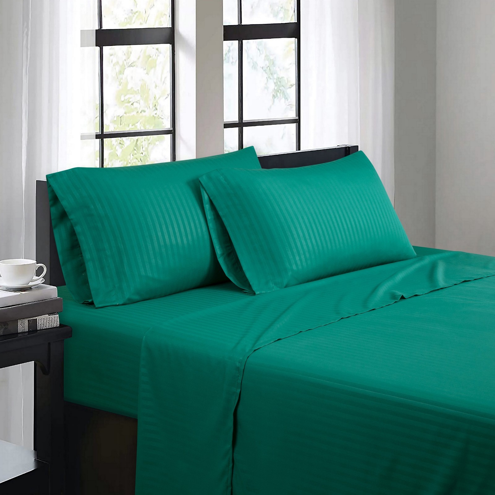 Bibb Home 1500 Count Damask Stripe 4 Piece Sheet Set gallery