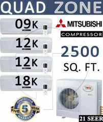 48000 BTU Quad Zone Ductless Mini Split Air Conditioner Heat: 9k+12k+12k+18k