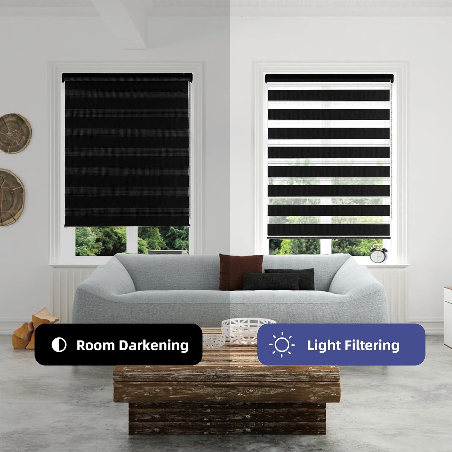 Zebra Blinds for Windows Dual Layer Roller Window Shades 41''x72'' Black gallery