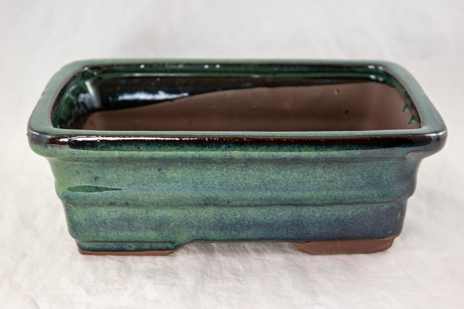 Rectangular Glazed Bonsai & Succulent Pot + Mesh 8"x 6"x 2.75" - Green Glazed gallery