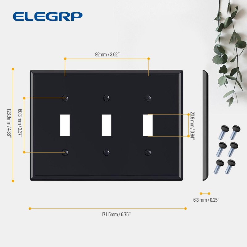 3-Gang Toggle Switch Wall Plates, Mid-Size 4.88" H x 6.75" L Unbreakable Ther... gallery