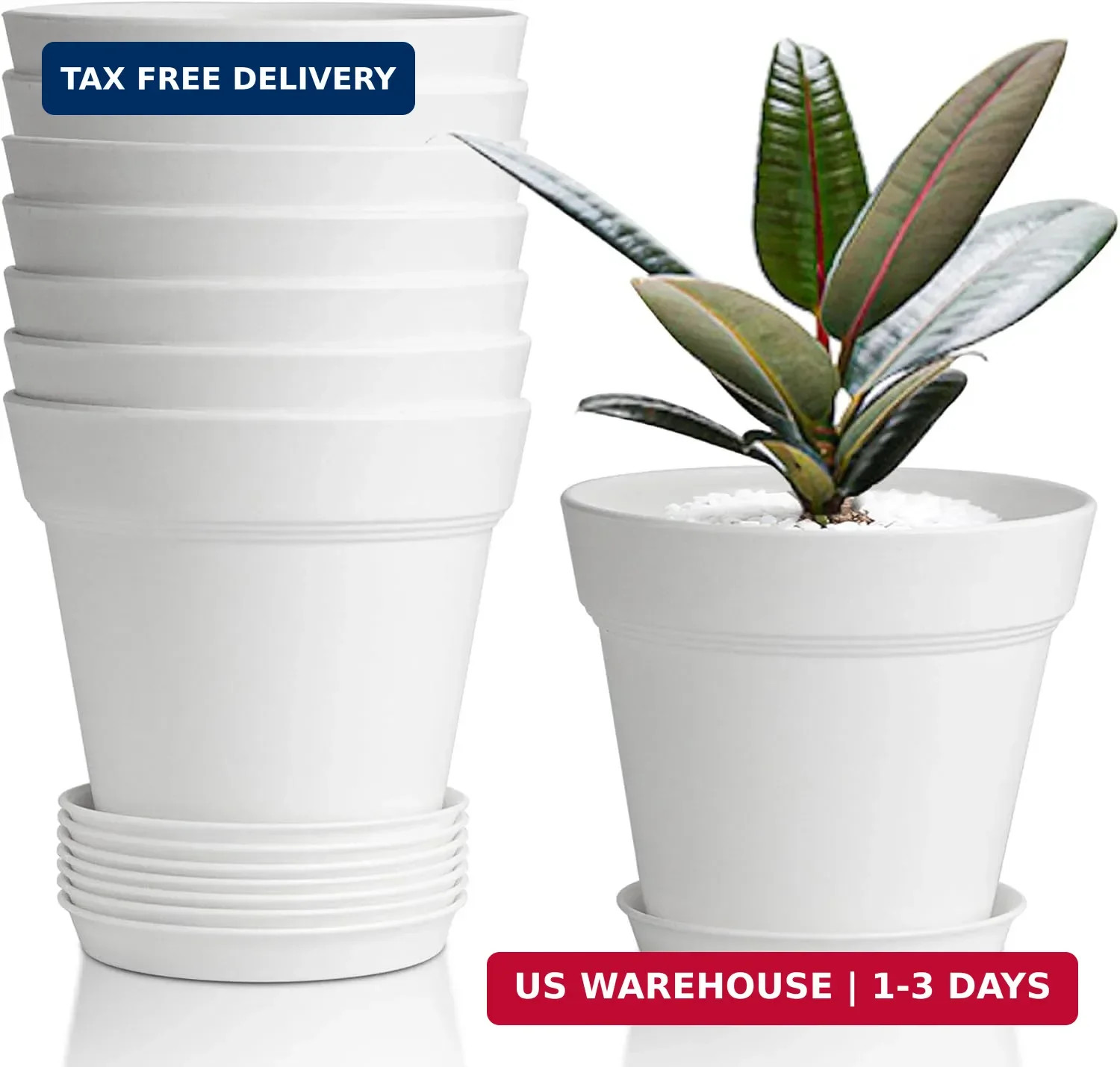 T4U 4 Inch Plant Pots 8-Pack, Small Flower Pots with Drainage Hole and Saucer, D gallery