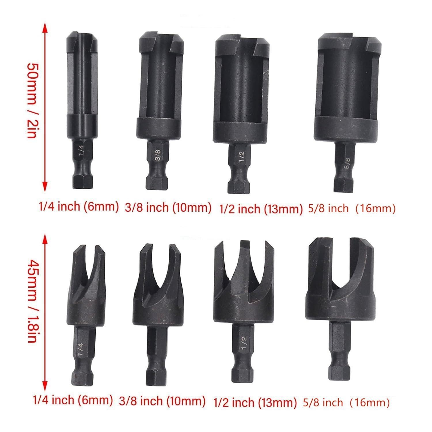 8Pcs Wood Plug Cutter Straight & Tapered Taper Drill Bit Set 1/4 Inch Hex Shank gallery