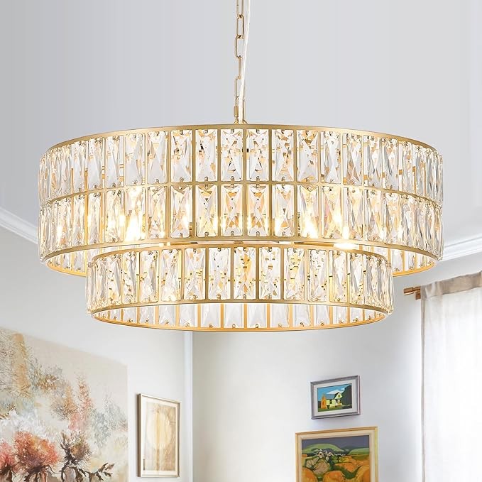 Gold Crystal 24" 8-Light Chandelier Semi Flush Mount Round Ceiling Light gallery