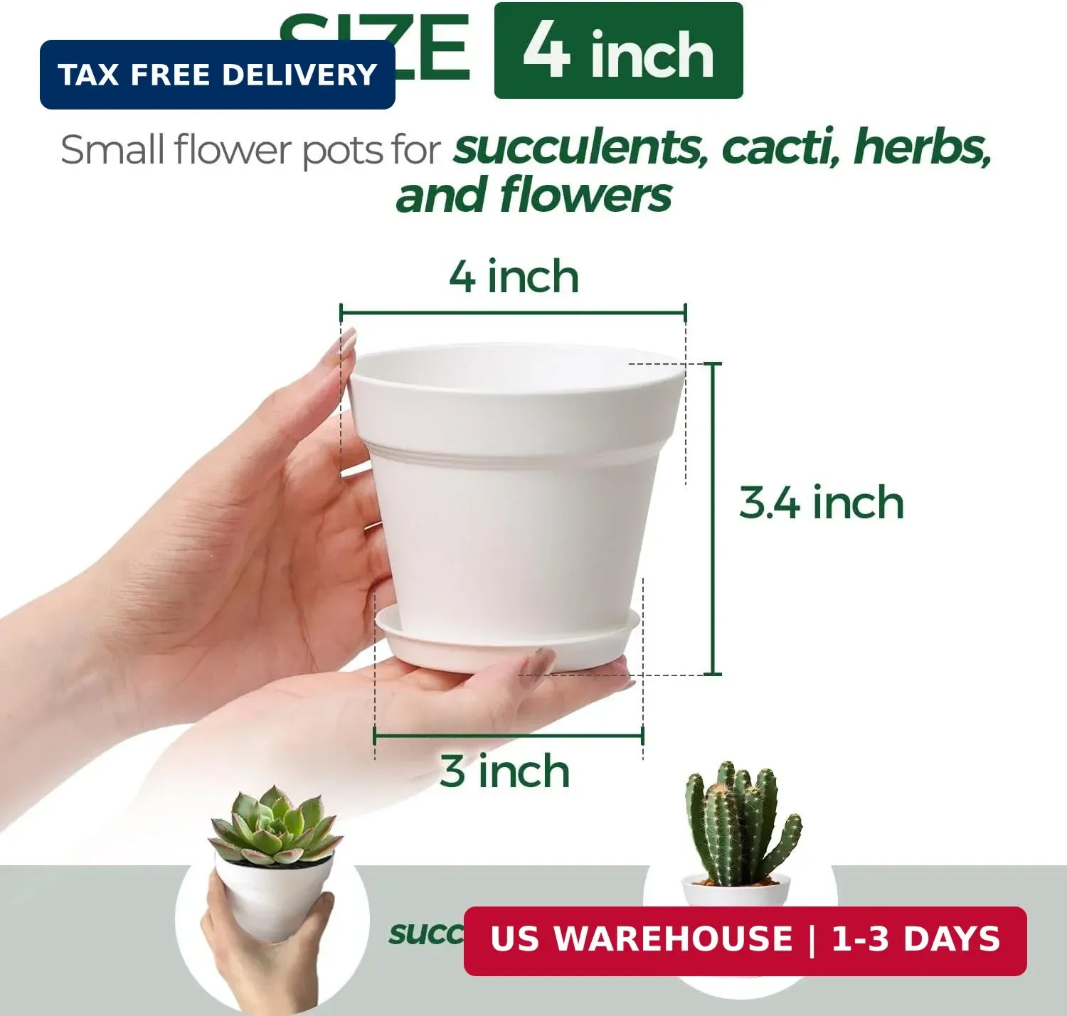T4U 4 Inch Plant Pots 8-Pack, Small Flower Pots with Drainage Hole and Saucer, D gallery