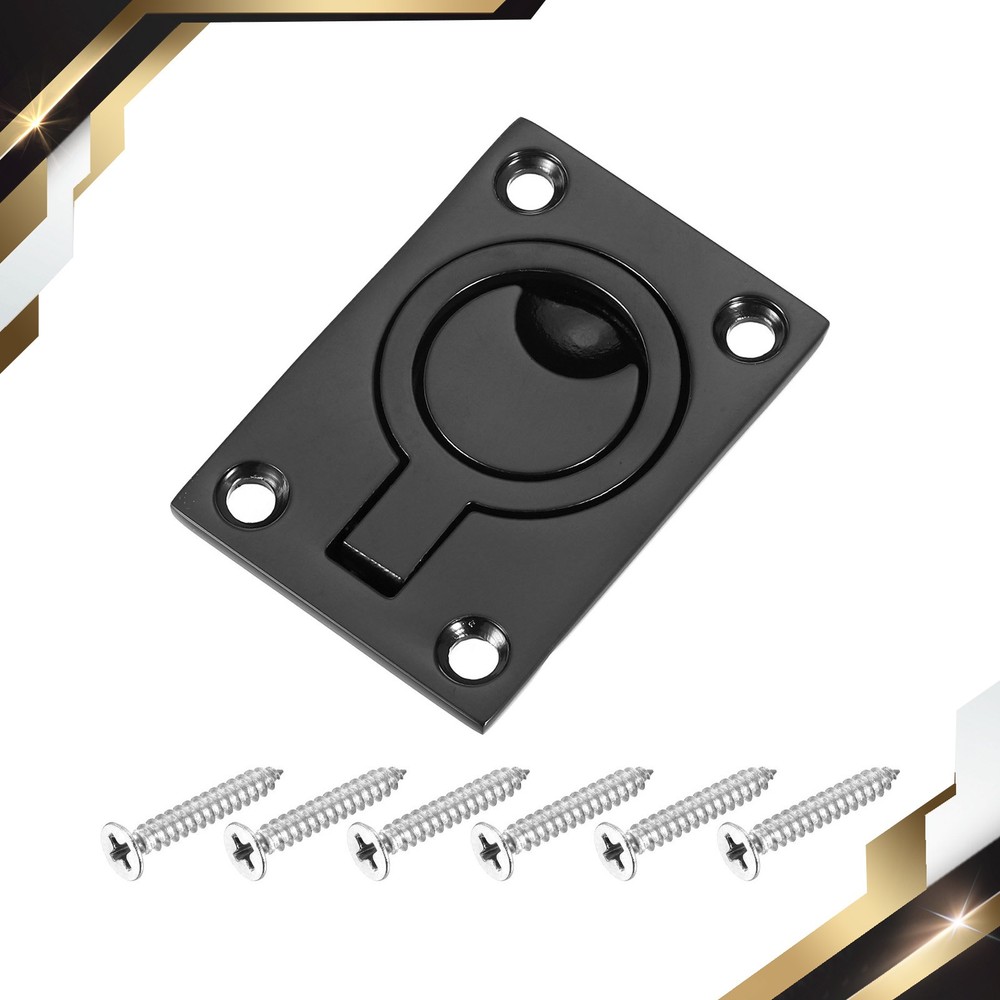 Flush Ring Pull 2.48" x 1.73" Square Recessed Door Pull with Screws Black