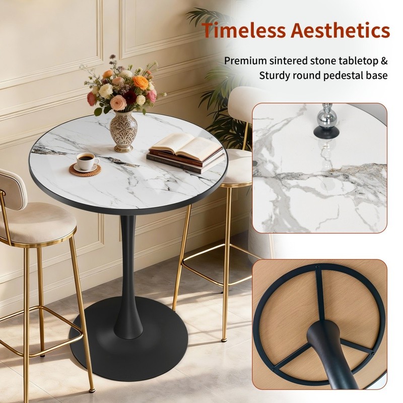 High Bar Table Round Bistro Pub Table Premium Sintered Stone-top Pedestal Base gallery
