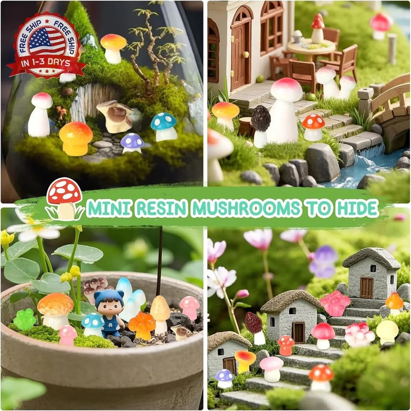 100pcs Mini Mushrooms Tiny Resin Mushrooms Miniature Little Small Mushroom Figur gallery