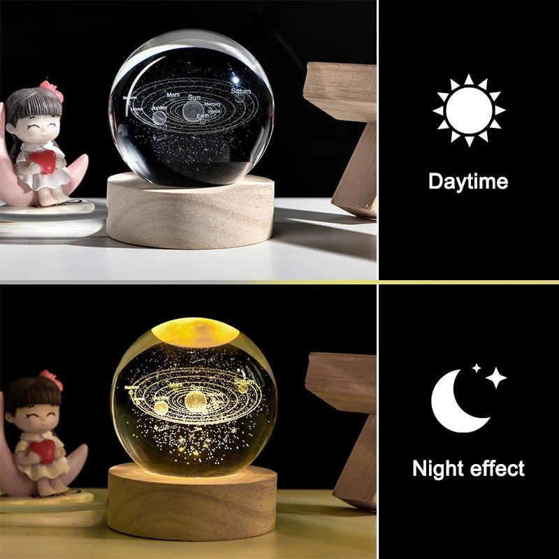 LED Bedside Table Lamp 3D Crystal Ball Night Light Solar System Jellyfish USB gallery