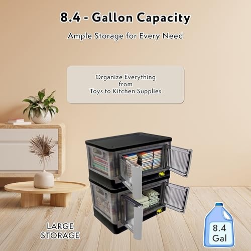 Quik Box - 8.5 Gallon Stackable Storage Bins with Doors, Collapsible gallery