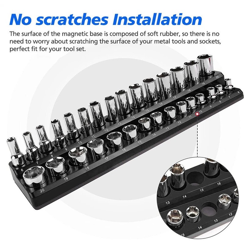 6-PACK Set Magnetic Socket Organizer Holder 1/4'' 3/8'' 1/2'' Drive SAE Metric gallery