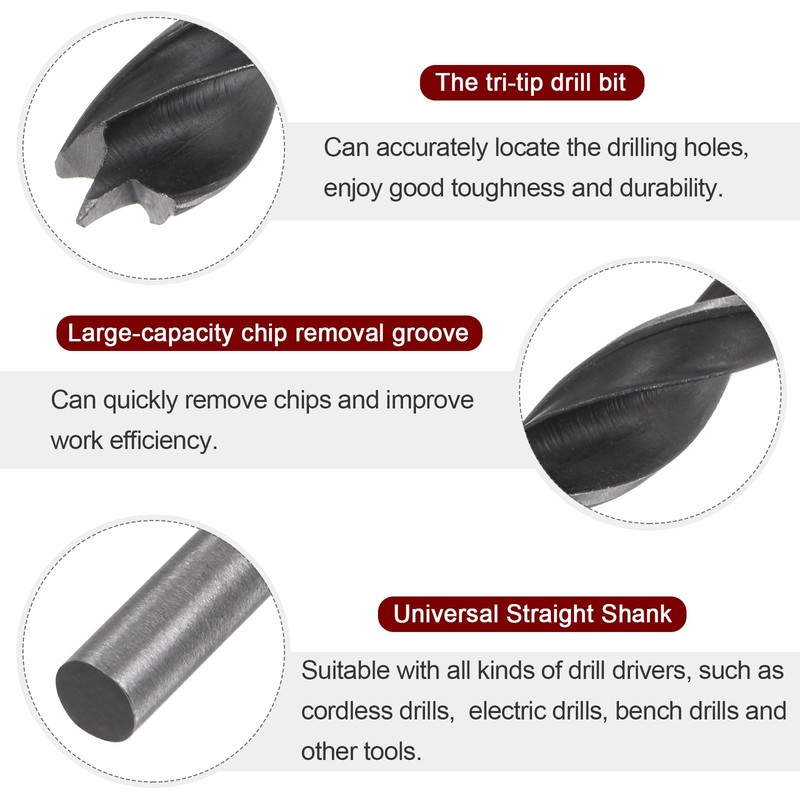 5pcs Brad Point Drill Bits Dia 10mm/0.4" #45 Steel Round Shank Drill 200mm gallery