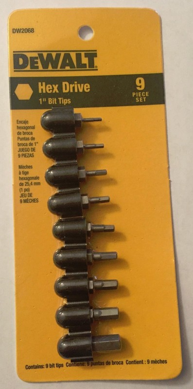 DEWALT 9 PC HEX DRIVE 1" BIT TIPS DW2068 SAE 1/16"-1/4" SCREW BITS ALLEN BITS gallery