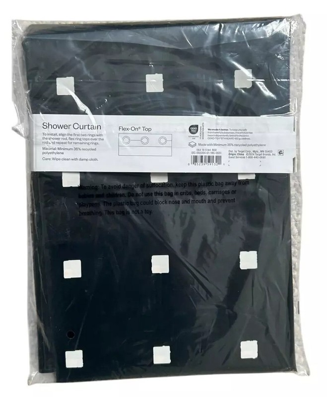 Two Hookless Shower Curtains, Stamped Squares Easy Install 71" x 74" White/Black gallery