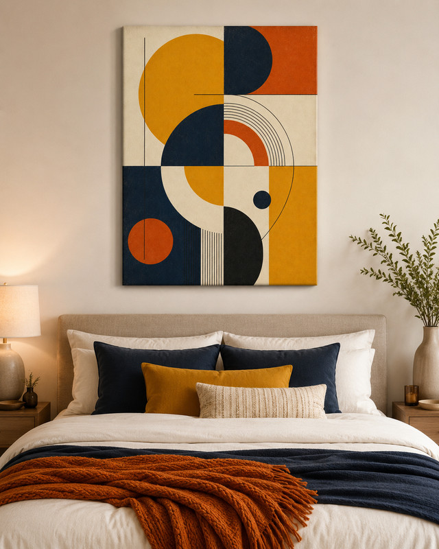 Geometric Abstract Canvas Wall Art Framed Mid Century Modern Print Decor gallery