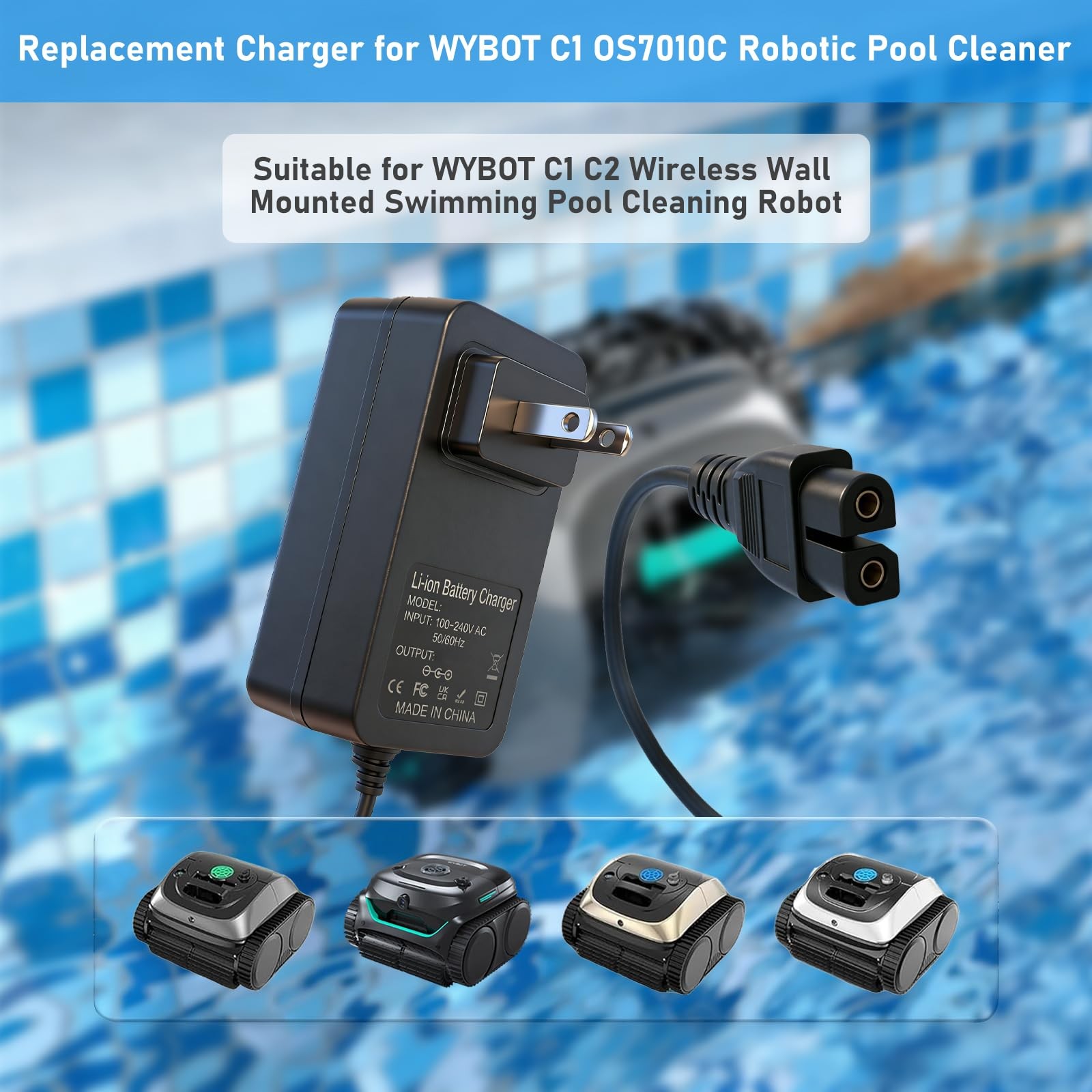 25.2V Adapter Charger Compatible with Wybot C1 C2 C2B OS7010C Robotic Pool Cl... gallery