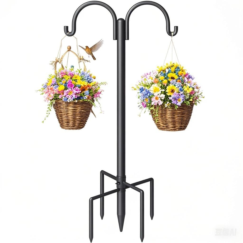 Double Shepherds Hooks for Outdoor, Heavy Duty Bird Feeder Pole with 5-Prong ... gallery