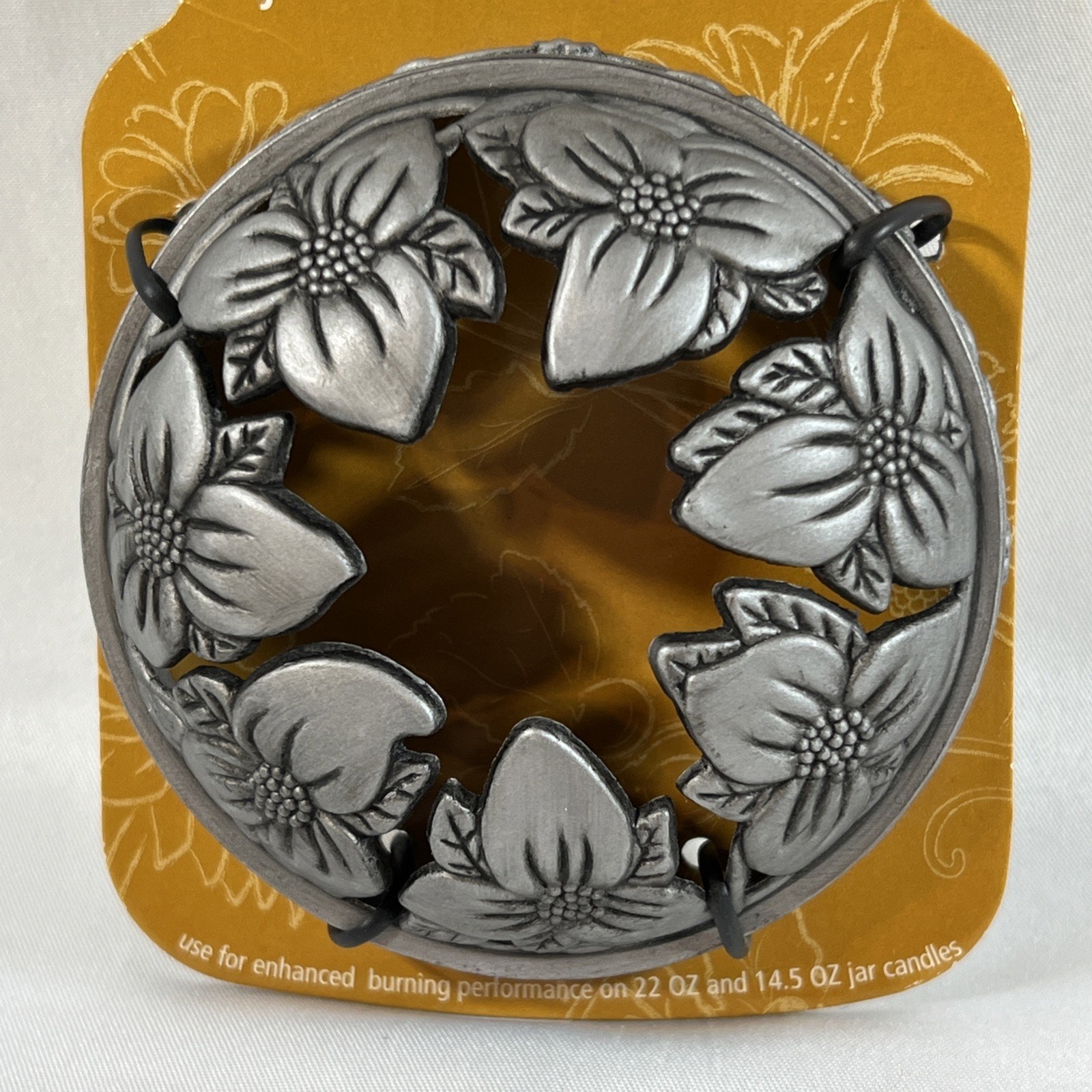 Yankee Candle illuma lid topper Matte Silver Floral Flowers Ring Top 14.5-22oz gallery