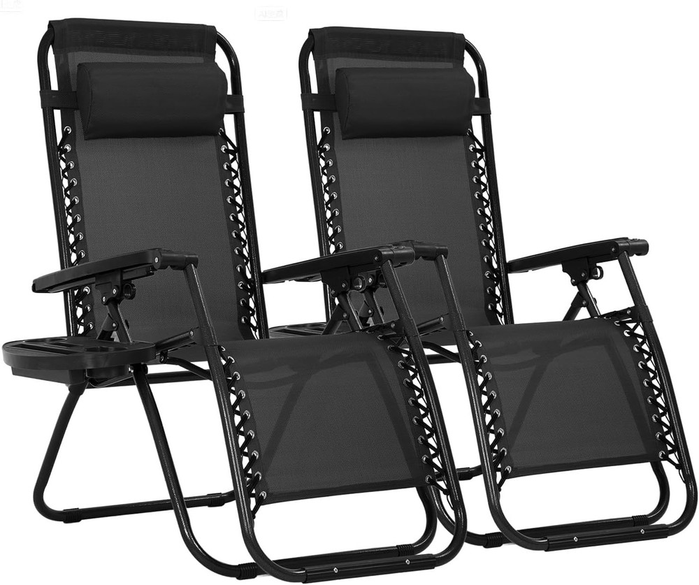FDW Zero Gravity Lawn Lounge Chairs Set of 2 with Pillow and Cup Holder