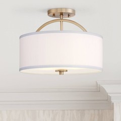 Halsted Modern Ceiling Light Semi Flush Mount Fixture 15″ Warm Brass White Shade