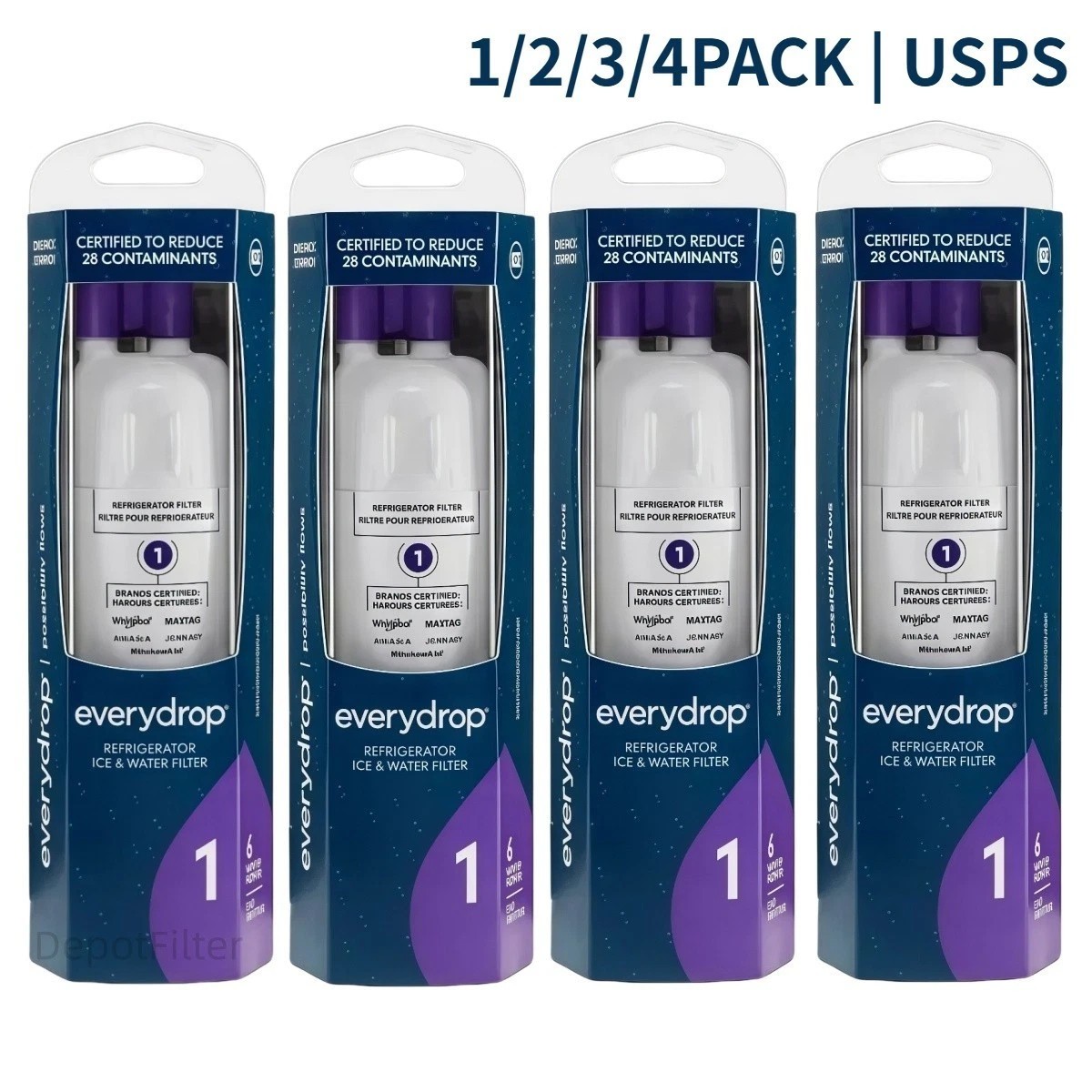 1-4PACK ΕVΕRYDROP ΕDR1RXD1 Refrigerator ICE Wate Filter 1 Replacement White US gallery