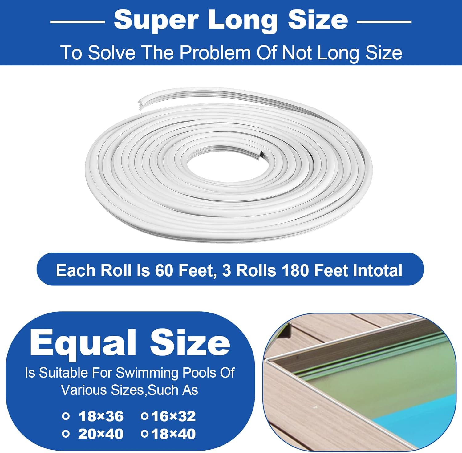 180 Ft Swimming Pool Liner Lock Roll Pool Bead Lock White Pool Liner Bead Wedge gallery