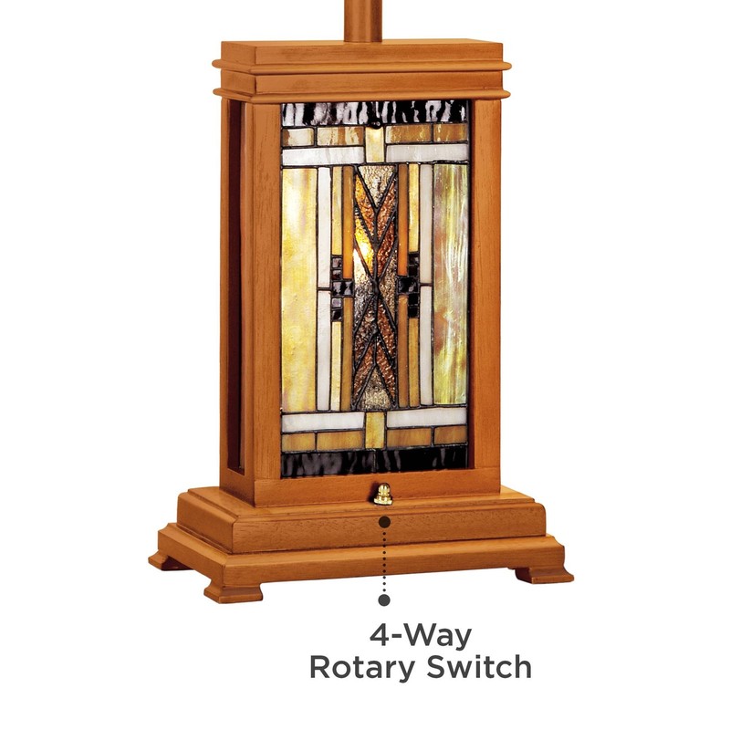 Mission Rustic Tiffany Style Table Lamp 27" Tall Walnut Wood with Nightlight gallery