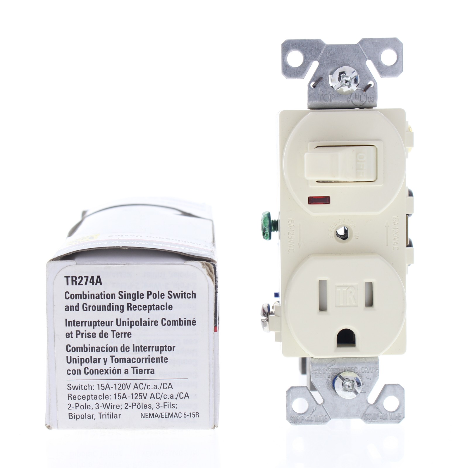 Cooper Almond Tamper Resistant Pilot Light Switch Outlet Receptacle 15A TR274A gallery